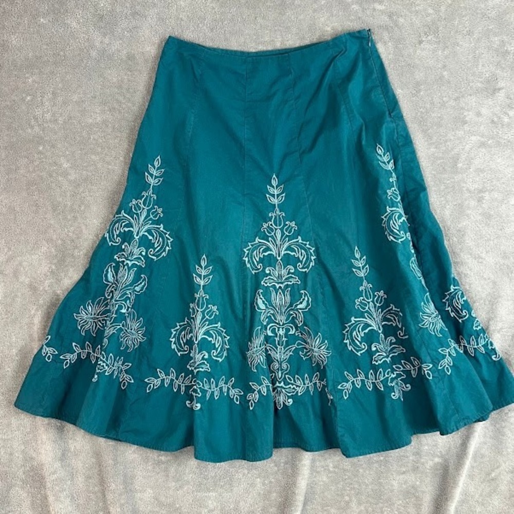 Y2K Sunny Leigh Midi Skirt Womens 6 Cotton Embroidered Floral Boho Cottagecore